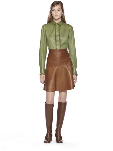 gucci layered brown leather skirt|Gucci skirt denim.